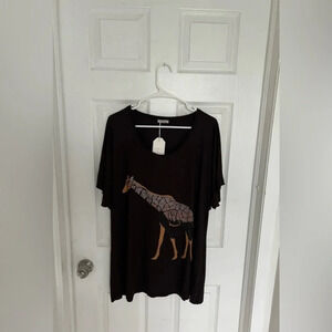 Fiorella Rubino Womens Size L Giraffe Brown Rhinestone T-shirt Top NWT